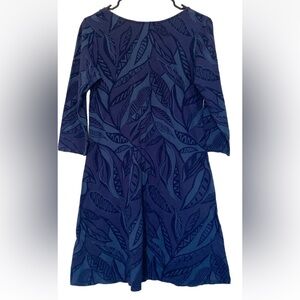 Fresh Produce Dalia Dress XS Blue Abstract Leaf Print Pockets 3/4 Sleeve USA